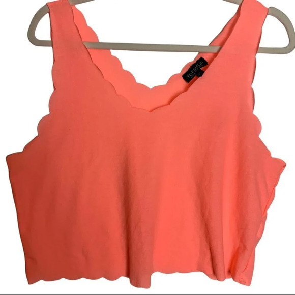 Topshop Womens Crop Top  Pink Coral Scallop V-Neck Sleeveless SIZE 12 - Picture 2 of 8